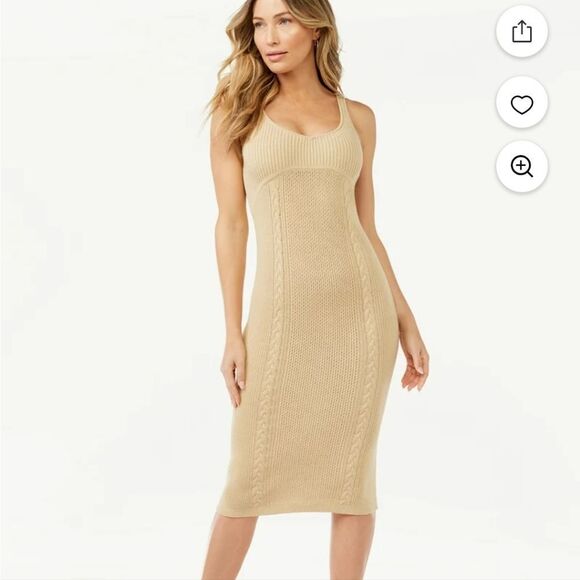 Sofia Vergara Tan Knit Sweater Midi Dress Medium - Picture 1 of 8